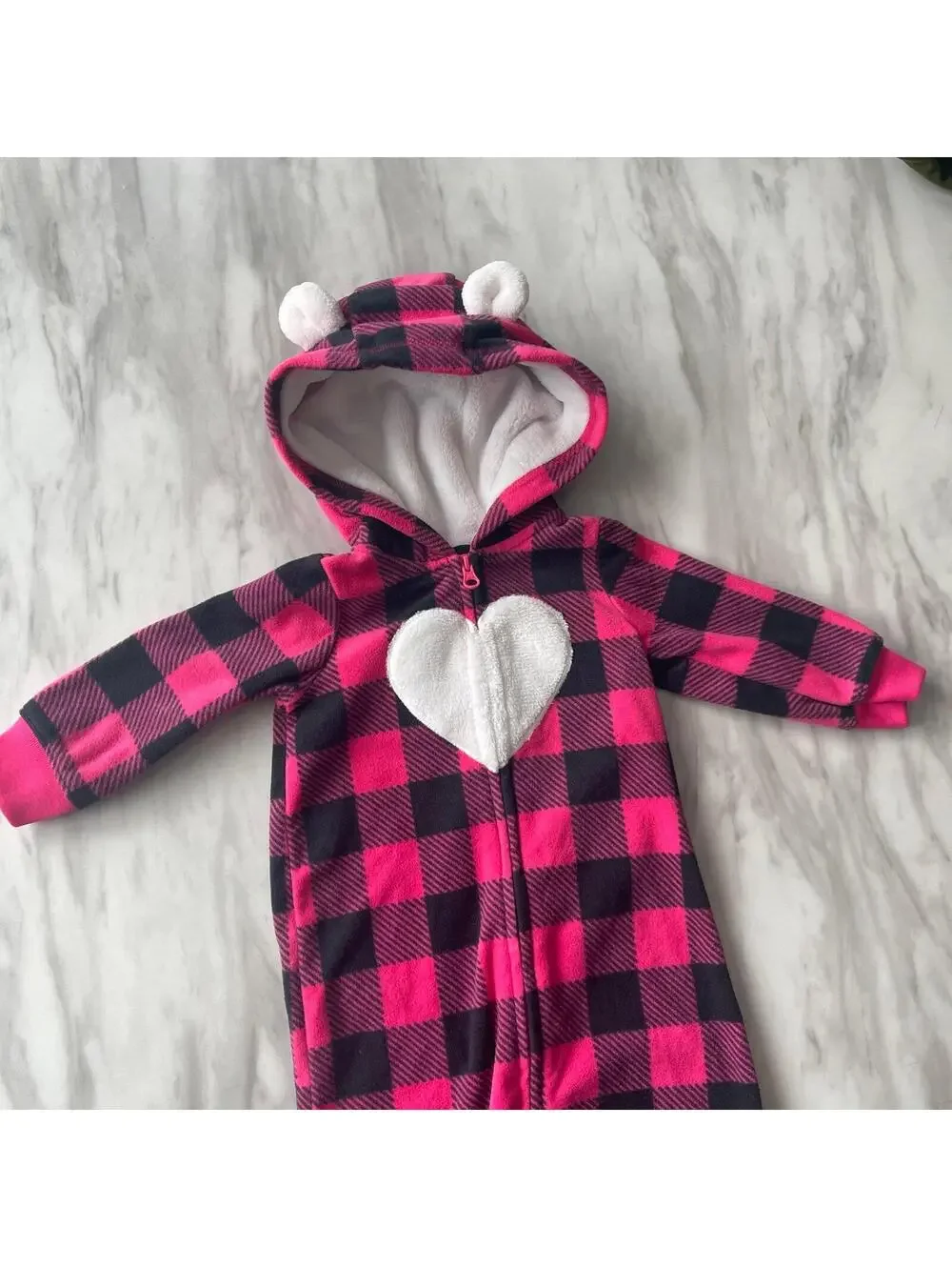 Carters Infant Girl’s Size 9m Pink Plaid Bear Sleeper